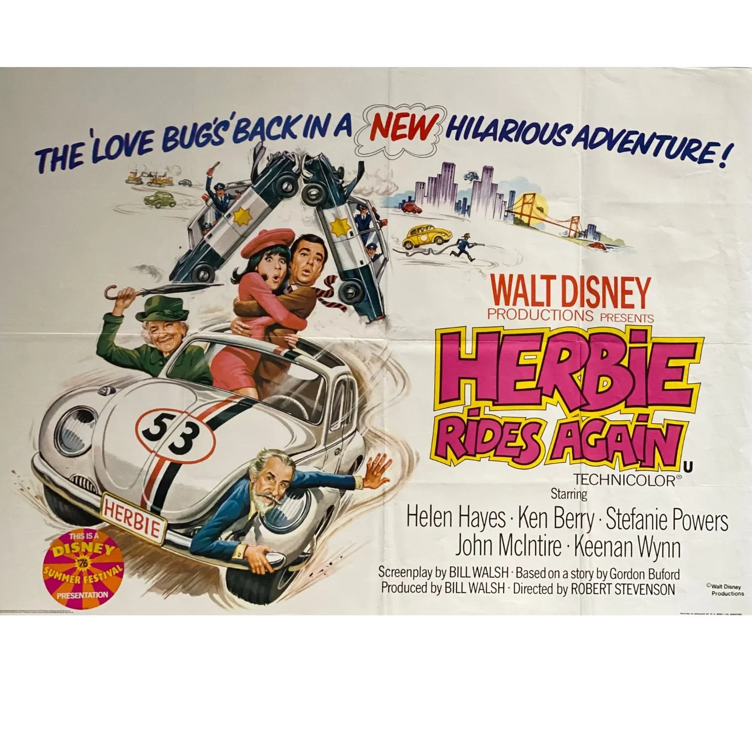 Herbie Rides Again 1976 Re-release UK Quad 30 x 40 - Original